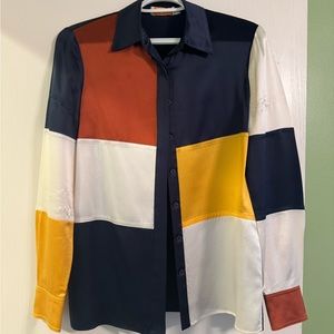 Tory Burch Reese Color Block Silk Satin Shirt size 0